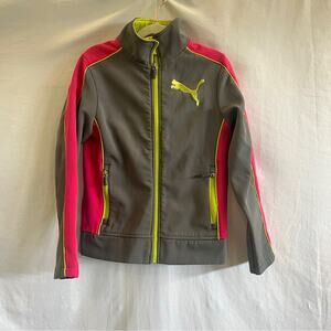 Puma Girls Jacket Medium Gray Pink Full Zip Lightweight Fleece Lined Outdoor